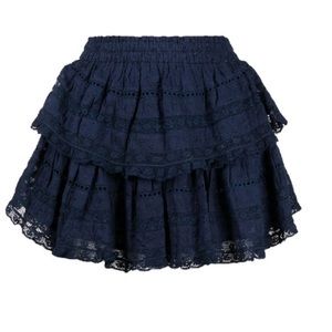 Loveshackfancy Cotton Navy Miniskirt